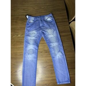 YTD Exclusive Style Men's Distressed Star Patch Moto Biker Jeans Size 32